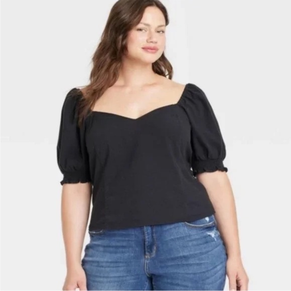 Ava & Viv Tops - AVA & VIV Black Puff Sleeve Smocked Back Top Whimsigoth Regency Size 1X